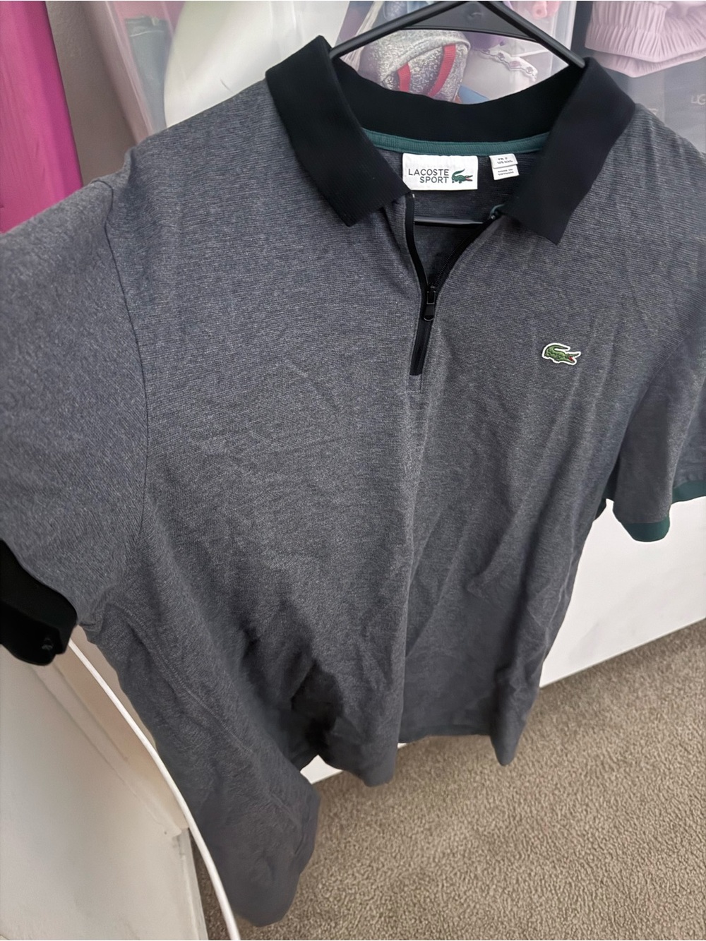 Lacoste Gray Short-Zip Polo with Black Trim